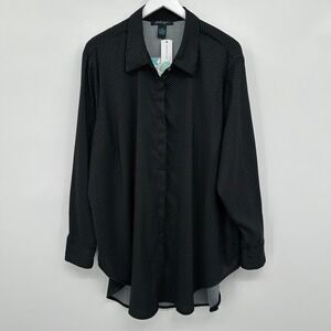 Faith‎ & Zoe Tunic Top Shirt 3X Stretch Button Up Dark Academia Polka Dot New